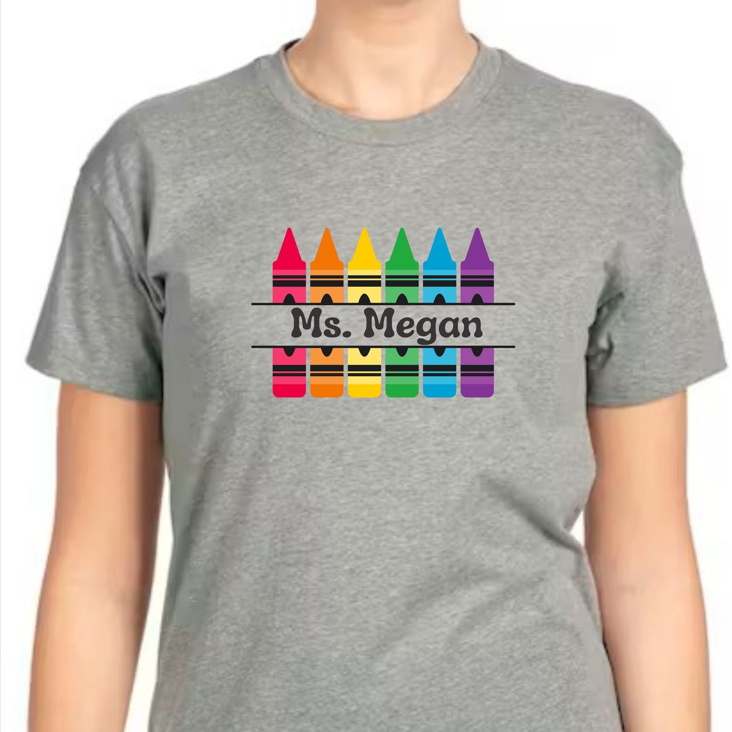 CRAYONS WITH YOUR CUSTOM NAME -TShirt/short sleeve - choose your color & size