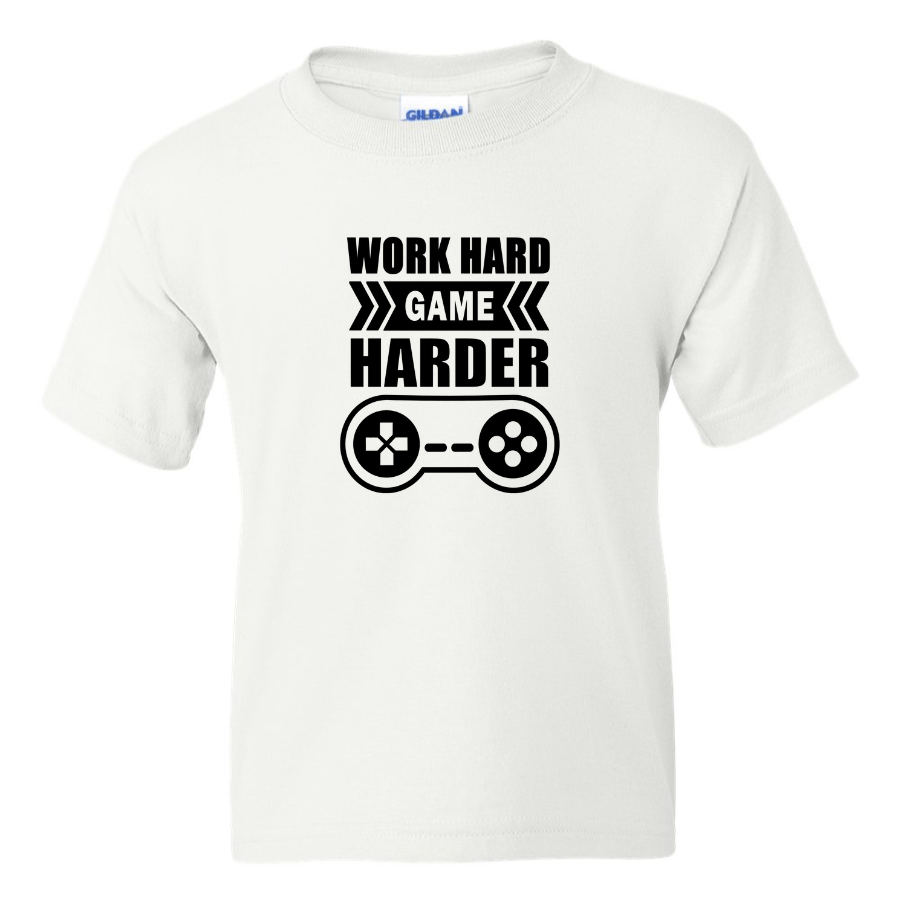 Work Hard Game Harder - Youth Gamer T-Shirt