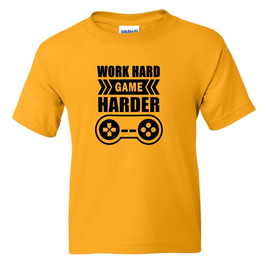 Work Hard Game Harder - Youth Gamer T-Shirt