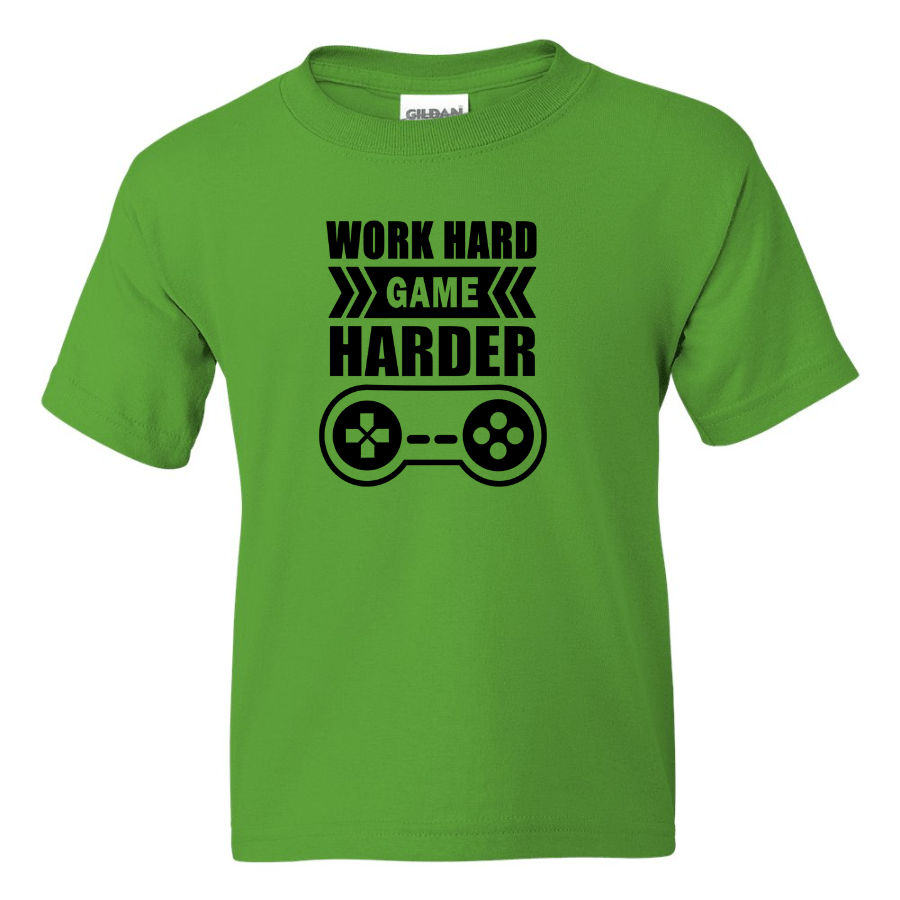 Work Hard Game Harder - Youth Gamer T-Shirt