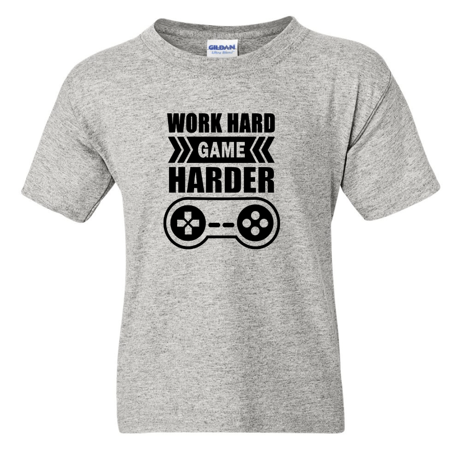 Work Hard Game Harder - Youth Gamer T-Shirt