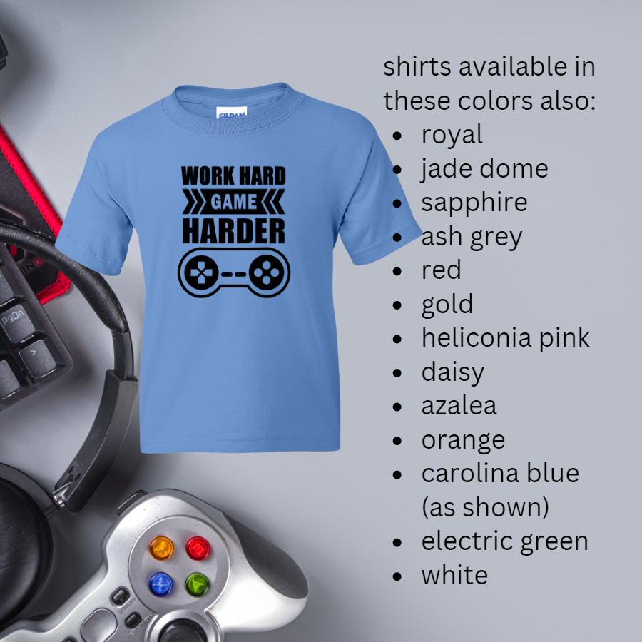 Work Hard Game Harder - Youth Gamer T-Shirt