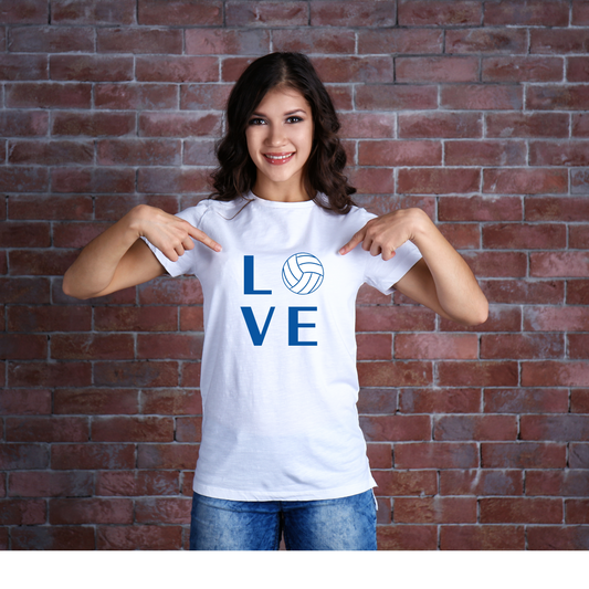 L O V E (volleyball) BLUE - Short Sleeve WHITE T-Shirt