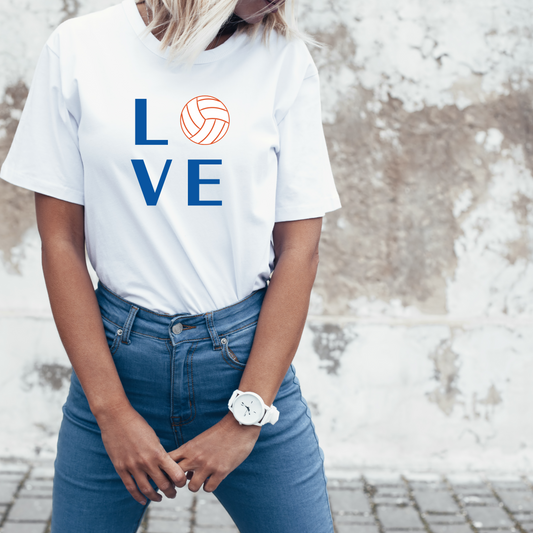 L O V E (volleyball) ORANGE - Short Sleeve WHITE T-Shirt