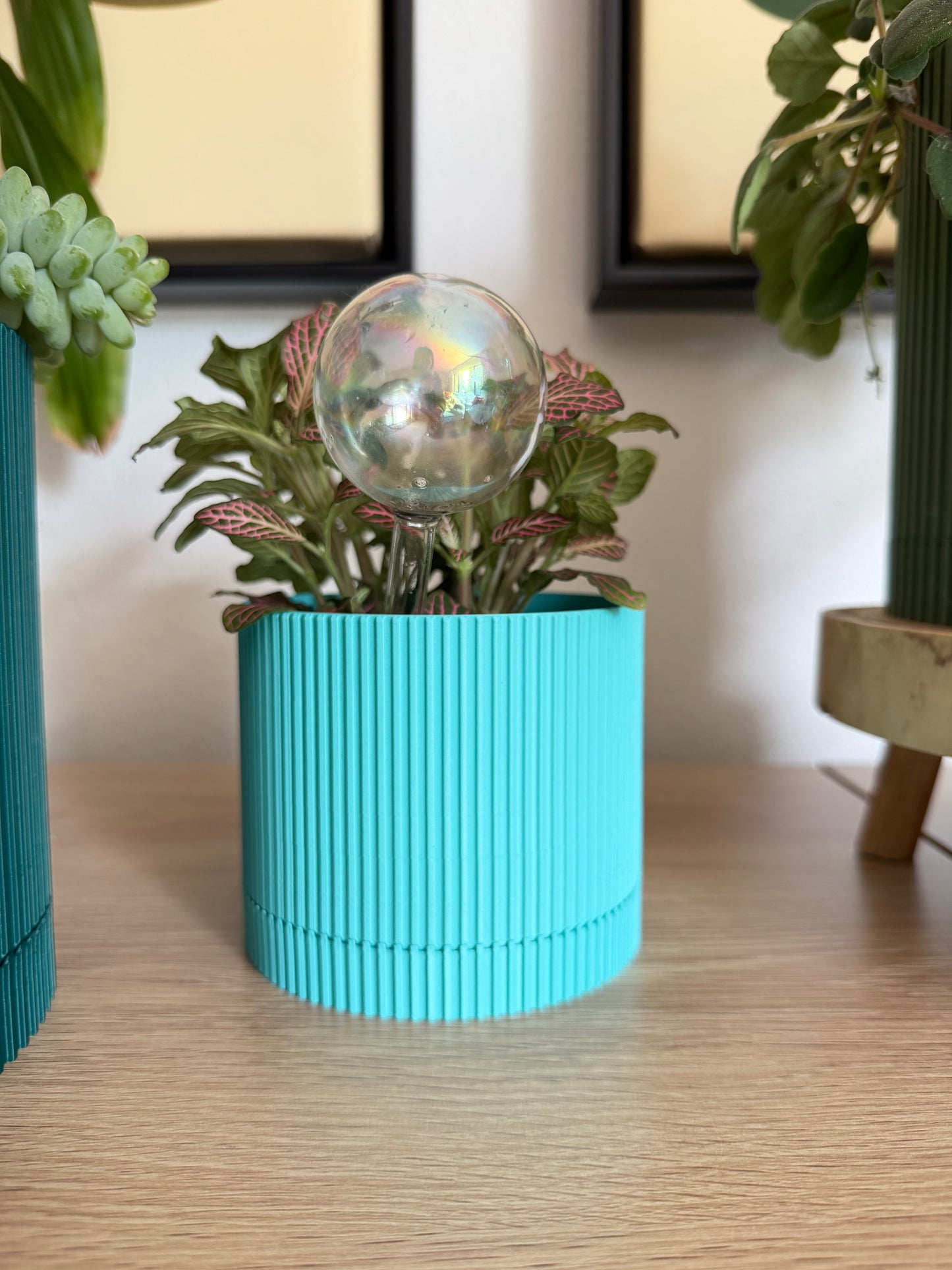 MODERN RIBBED SMALL PLANTER with TRAY - M0004 - 4" wide x 3 1/2" tall