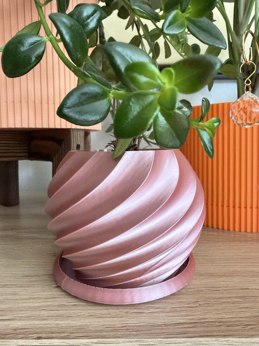 ROSE GOLD swirl planter with tray