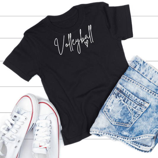 VOLLEYBALL HEART (WHITE) -  short sleeve BLACK T-Shirt