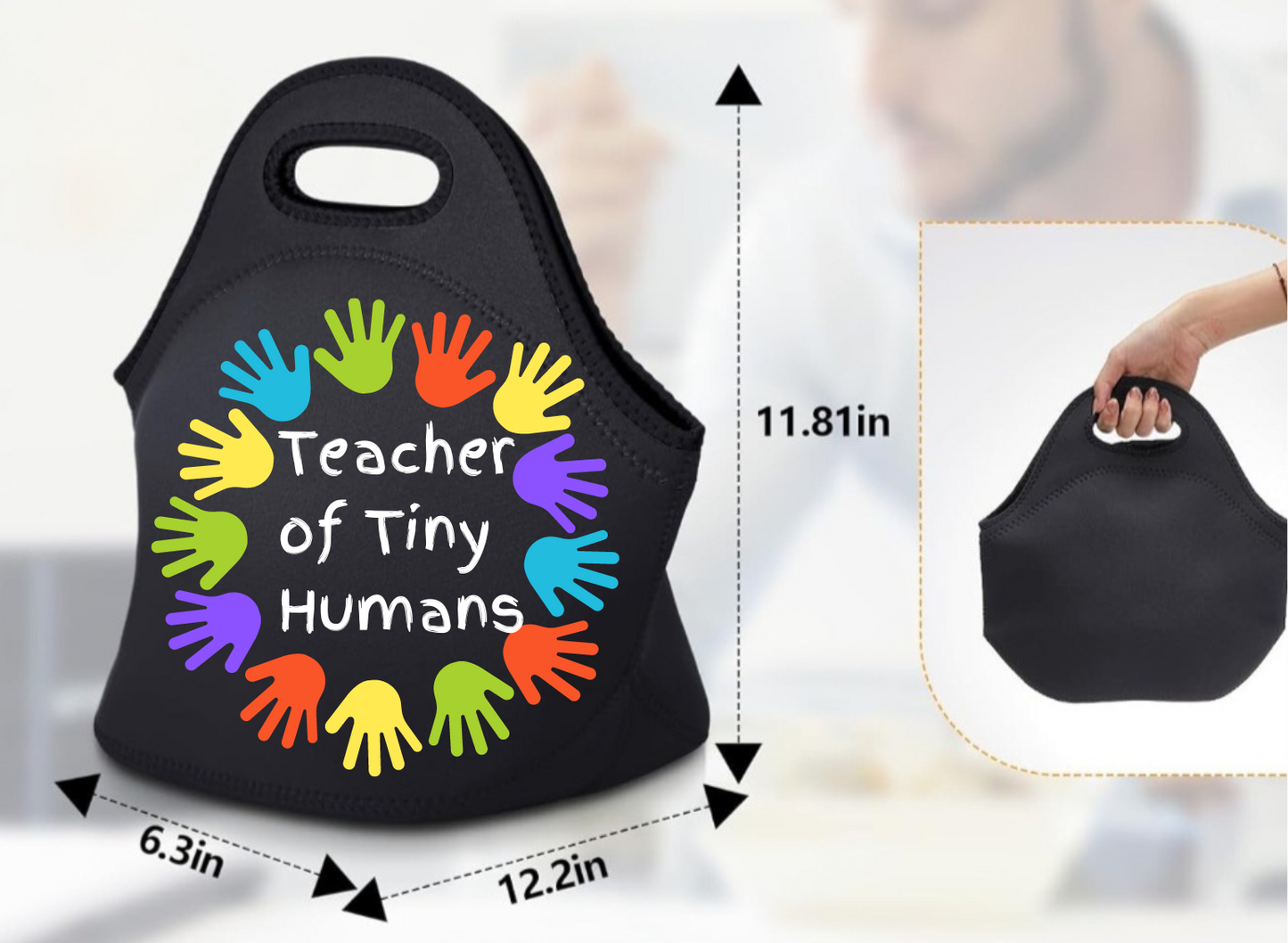 Teacher of Tiny Humans Lunch Tote/Bag - Black