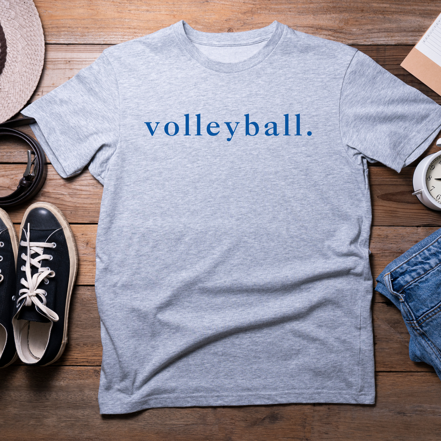 VOLLEYBALL. (BLUE) -  short sleeve GRAY T-Shirt (CUSTOM TEAM COLORS AVAILABLE)