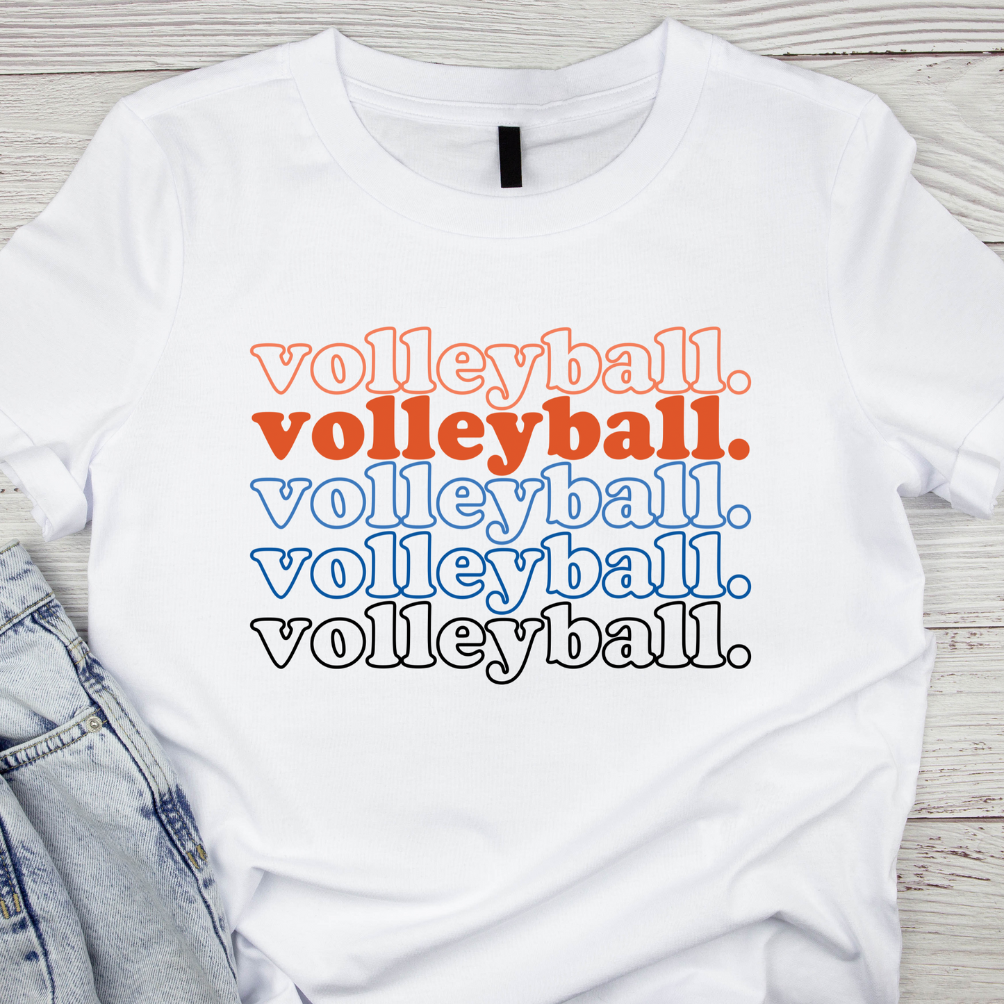 VOLLEYBALL.  VOLLEYBALL.  VOLLEYBALL.  short sleeve White T-Shirt (CUSTOM TEAM COLORS AVAILABLE)