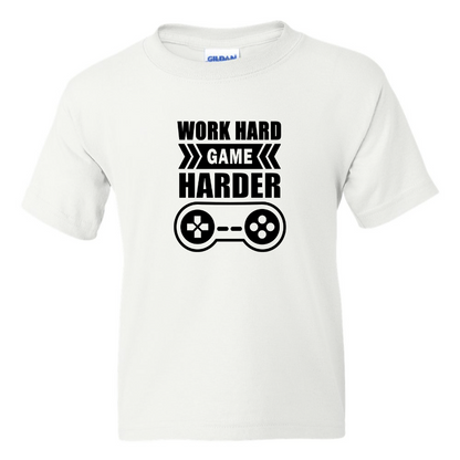 Work Hard Game Harder -  Youth Gamer T-Shirt