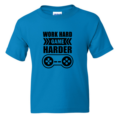 Work Hard Game Harder -  Youth Gamer T-Shirt