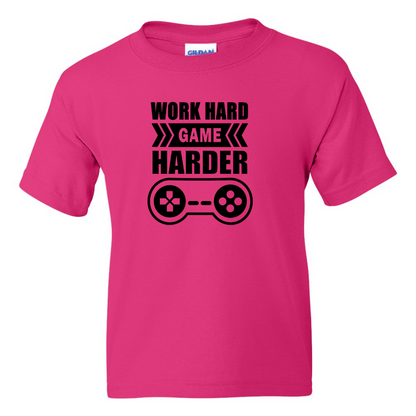 Work Hard Game Harder -  Youth Gamer T-Shirt