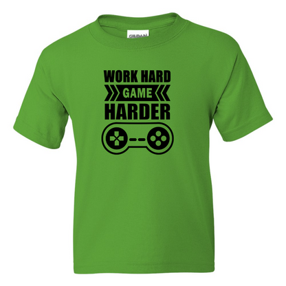 Work Hard Game Harder -  Youth Gamer T-Shirt