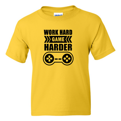 Work Hard Game Harder -  Youth Gamer T-Shirt