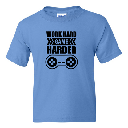 Work Hard Game Harder -  Youth Gamer T-Shirt