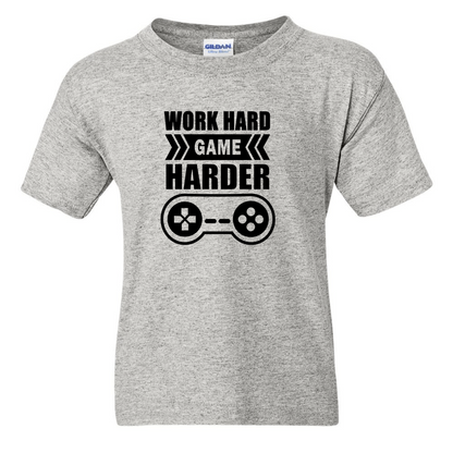 Work Hard Game Harder -  Youth Gamer T-Shirt
