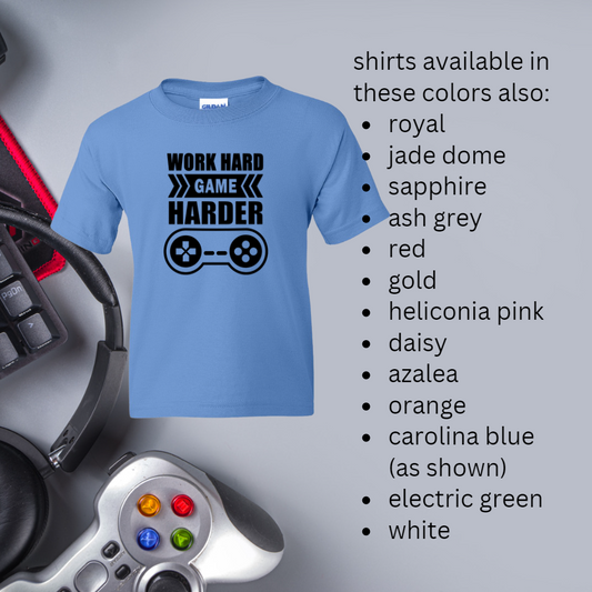 Work Hard Game Harder -  Youth Gamer T-Shirt